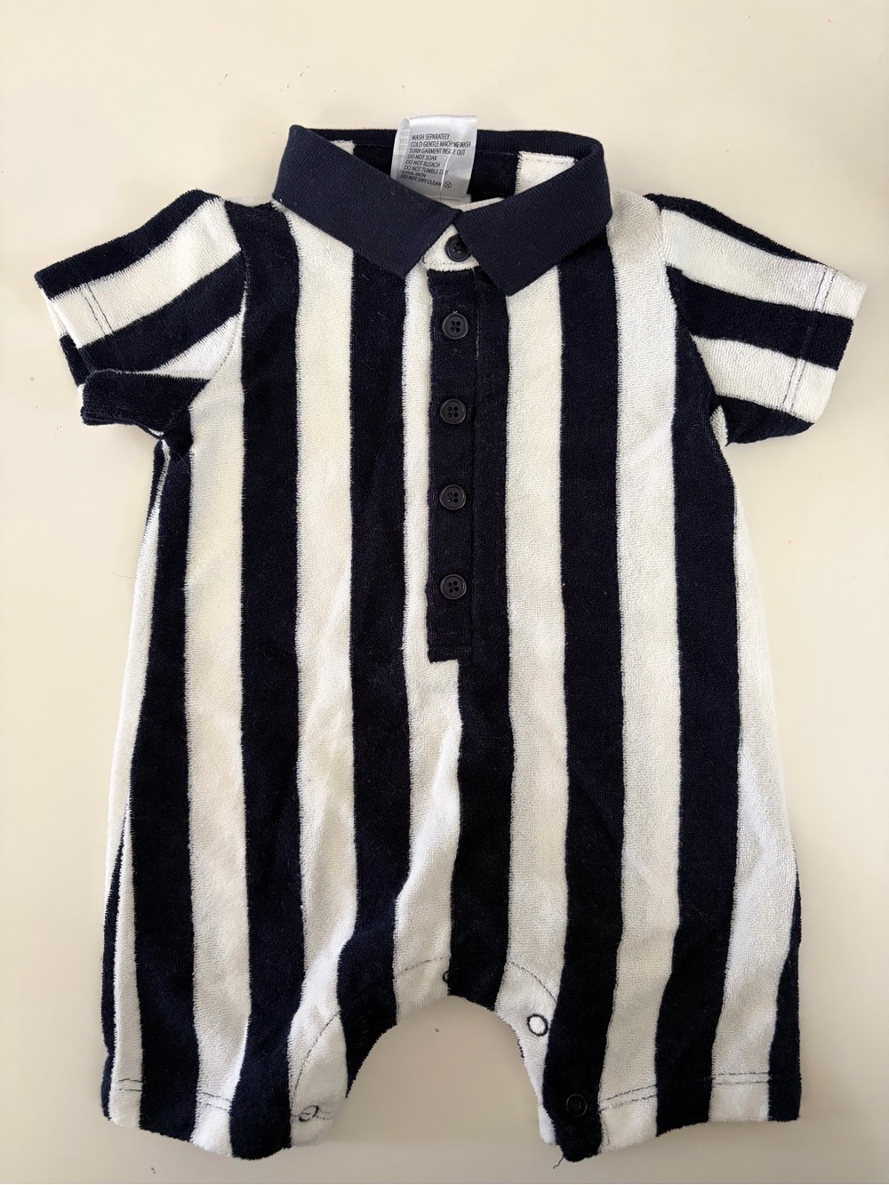 Classic Terry Black & White Striped Baby One-Piece Bodysuit